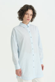 Kolları Nakışlı Çizgili Pamuk Tunik - Aqua