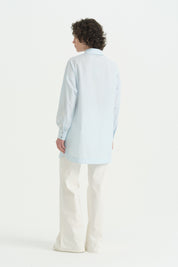Kolları Nakışlı Çizgili Pamuk Tunik - Aqua