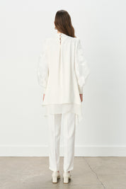 Organza Sleeved Pants and Tunic Set - Ecru