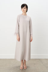 Elegant Dress with Ostrich Feather Sleeves - Stone