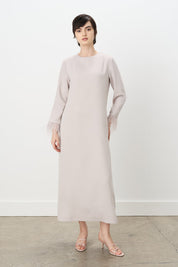Elegant Dress with Ostrich Feather Sleeves - Stone