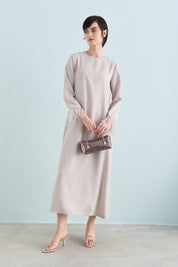 Elegant Dress with Ostrich Feather Sleeves - Stone