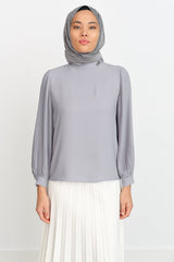 Pleated Sleeve Blouse - Grey