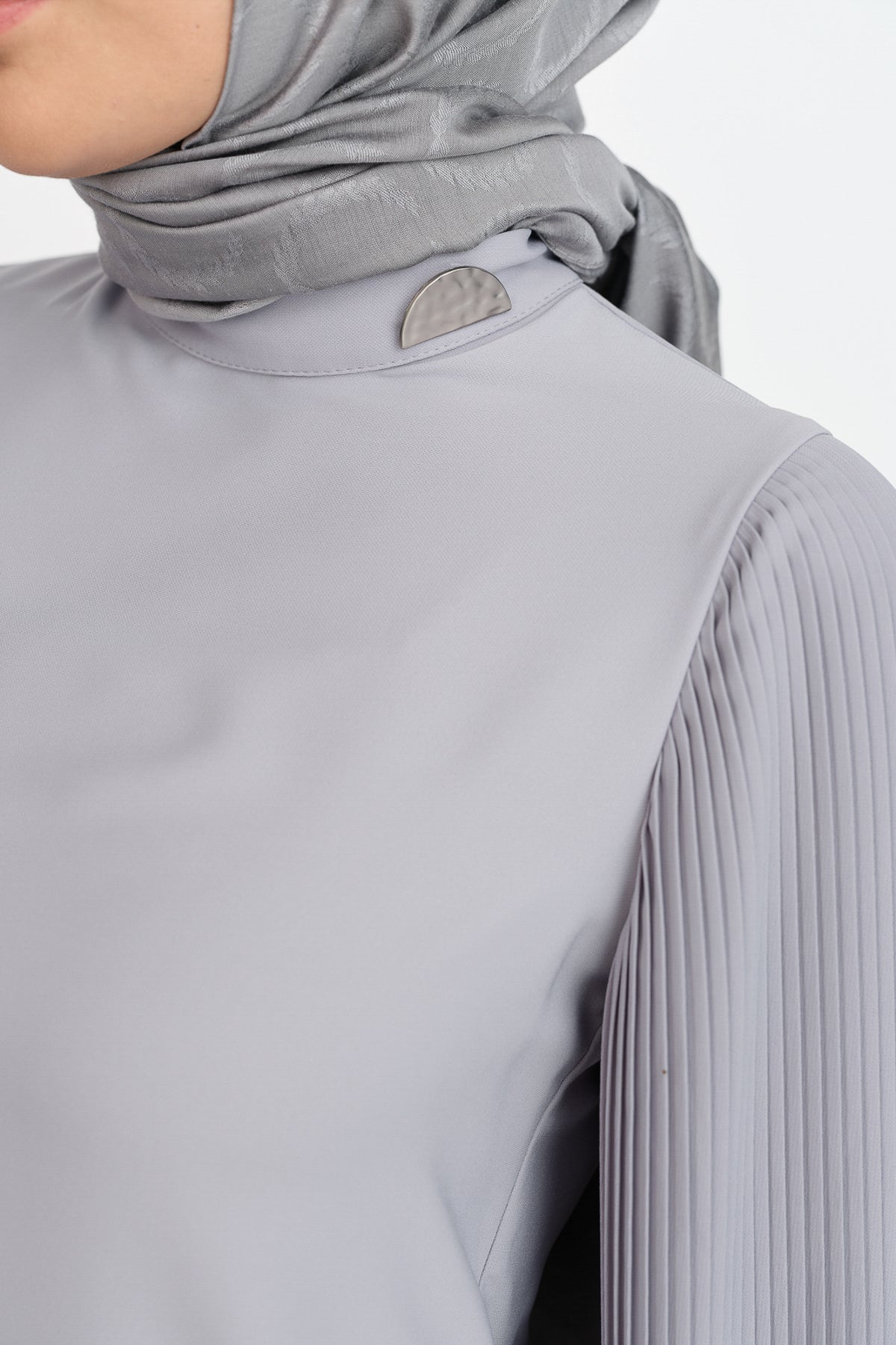 Pleated Sleeve Blouse - Grey
