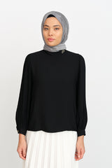 Pleated Sleeve Blouse - Black