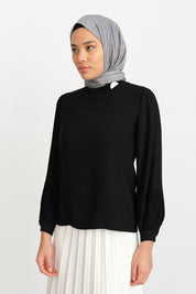 Pleated Sleeve Blouse - Black