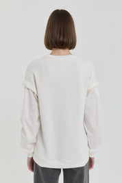 Kolları Poplin Örme Sweat - Ekru