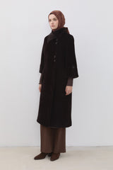 Angora Coat with Ribbed Sleeves - Brown
