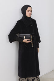 Kolları Ribana Detaylı Angora Kaban - Siyah