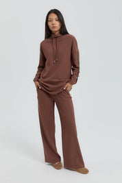 Embellished Knitted Pants and Tunic Set - Brown