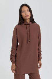 Embellished Knitted Pants and Tunic Set - Brown