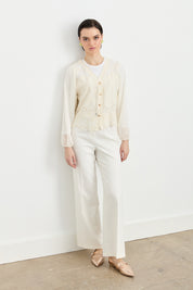 Cardigan with Tulle Lace Sleeves - Ecru