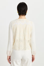 Cardigan with Tulle Lace Sleeves - Ecru