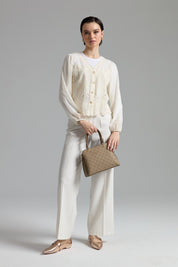 Cardigan with Tulle Lace Sleeves - Ecru