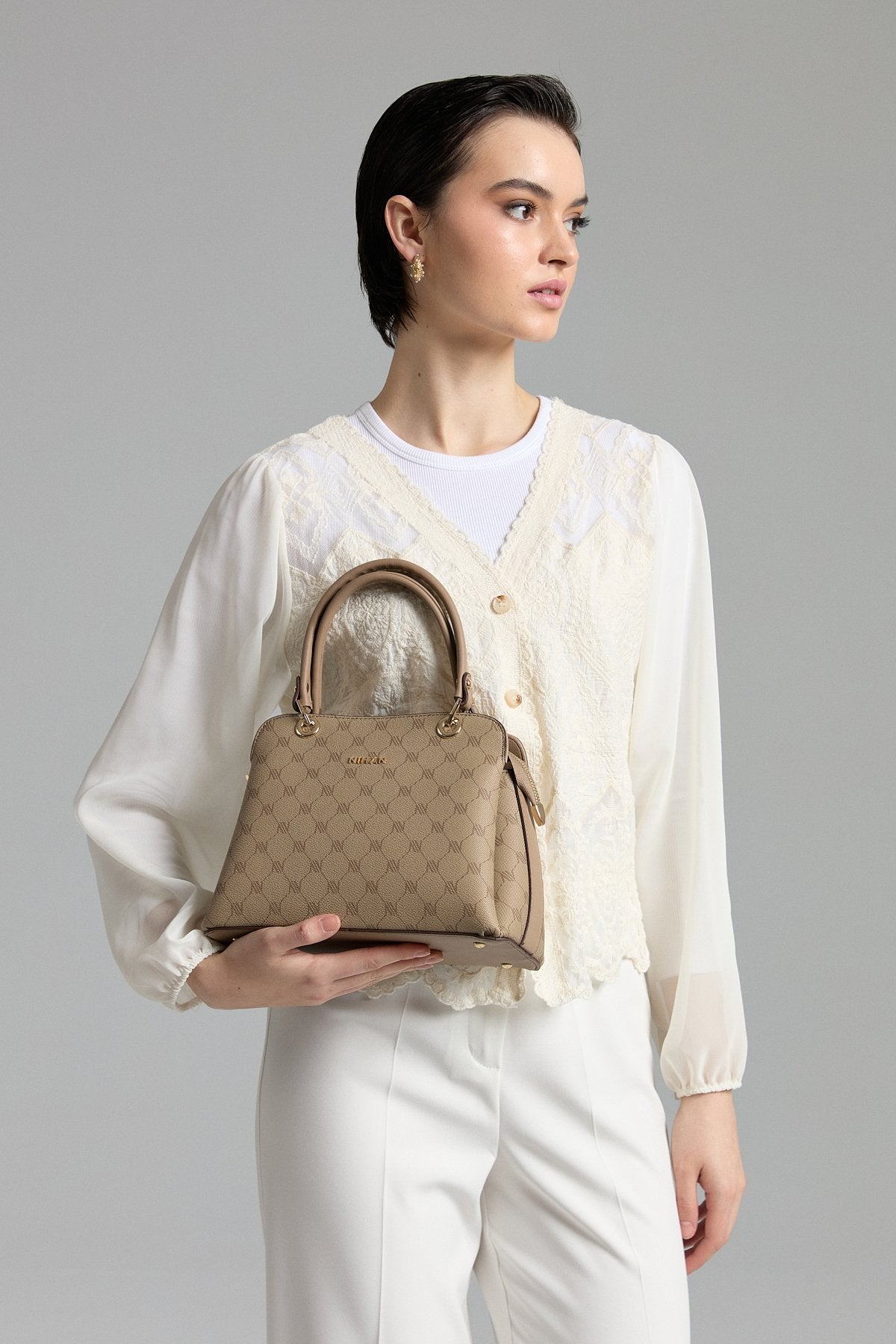 Cardigan with Tulle Lace Sleeves - Ecru