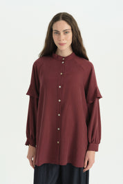 Voluminous Sleeved Lyocell Tunic - Burgundy