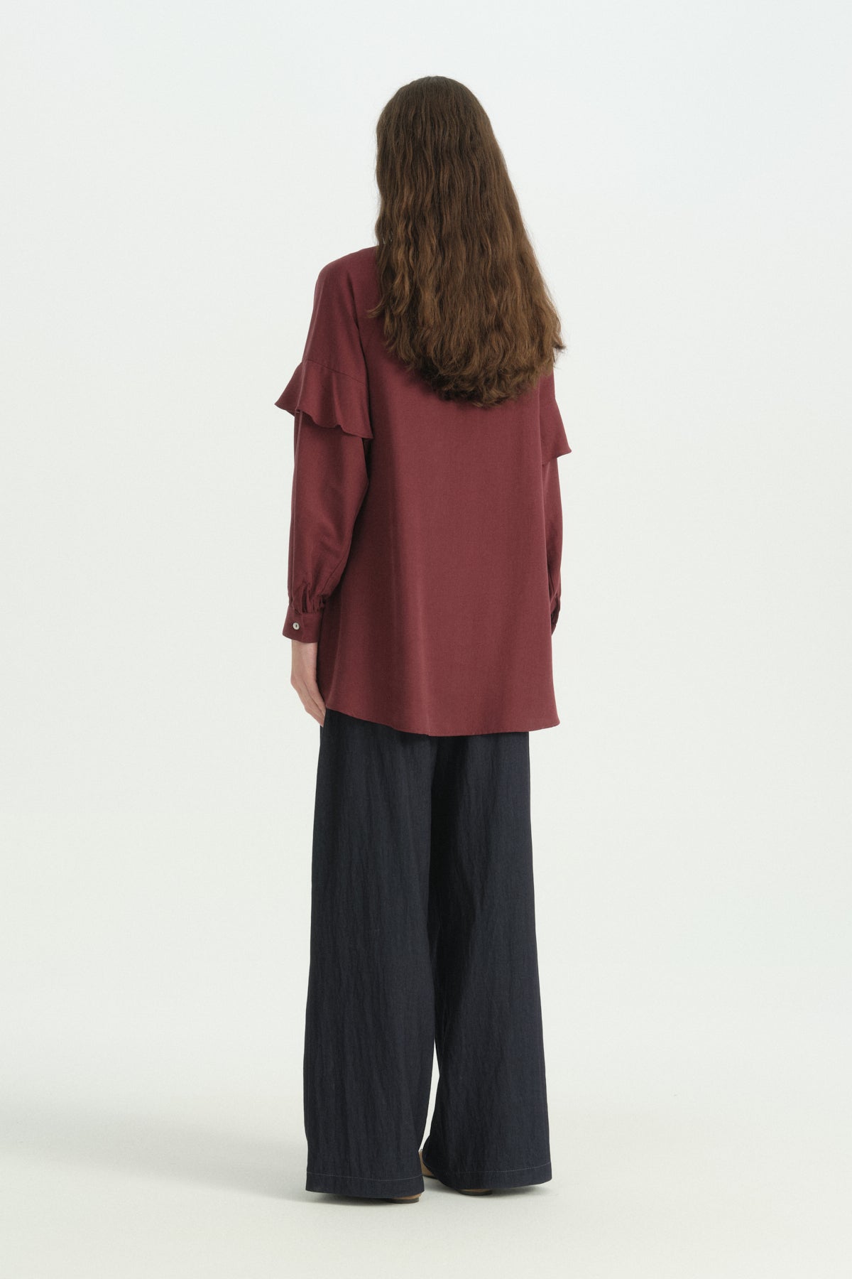 Voluminous Sleeved Lyocell Tunic - Burgundy