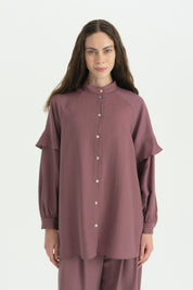 Kolları Volanlı Lyocell Tunik - Mürdüm