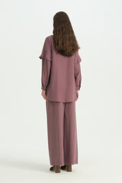 Kolları Volanlı Lyocell Tunik - Mürdüm
