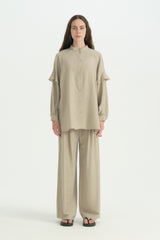 Voluminous-sleeved Lyocell Tunic - Stone