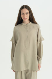 Voluminous-sleeved Lyocell Tunic - Stone