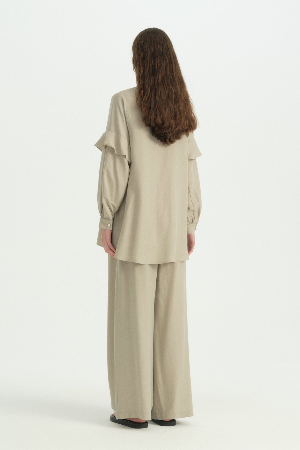 Voluminous-sleeved Lyocell Tunic - Stone