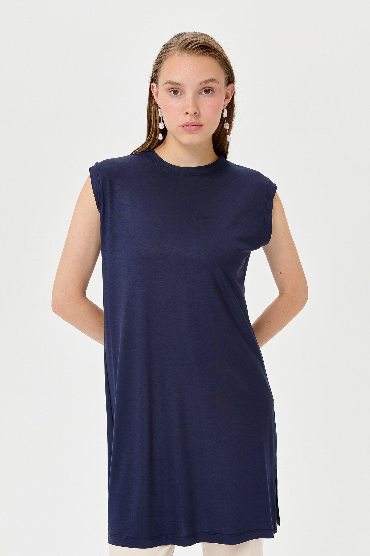 Sleeveless Cotton Undershirt - Navy Blue