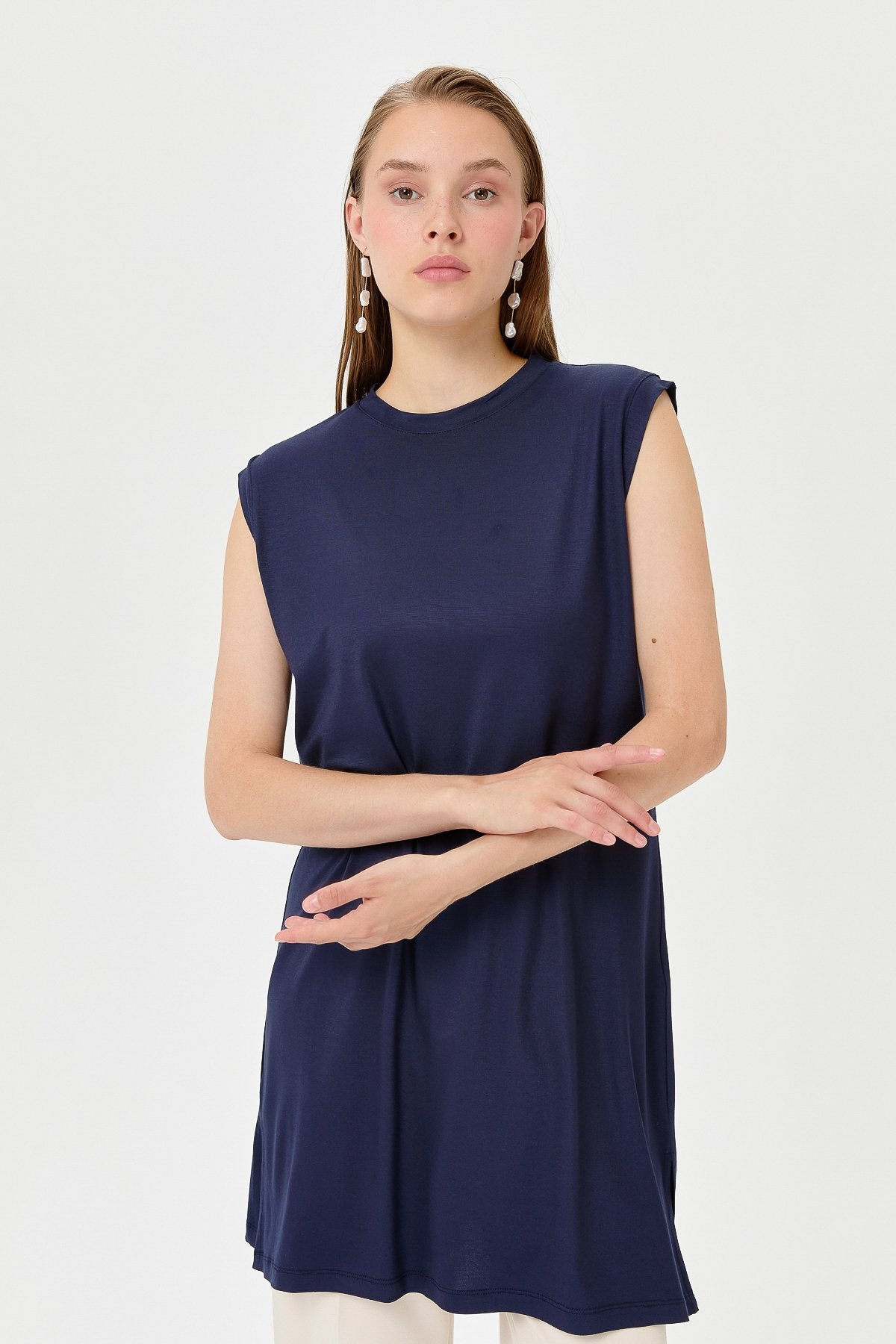 Sleeveless Cotton Undershirt - Navy Blue