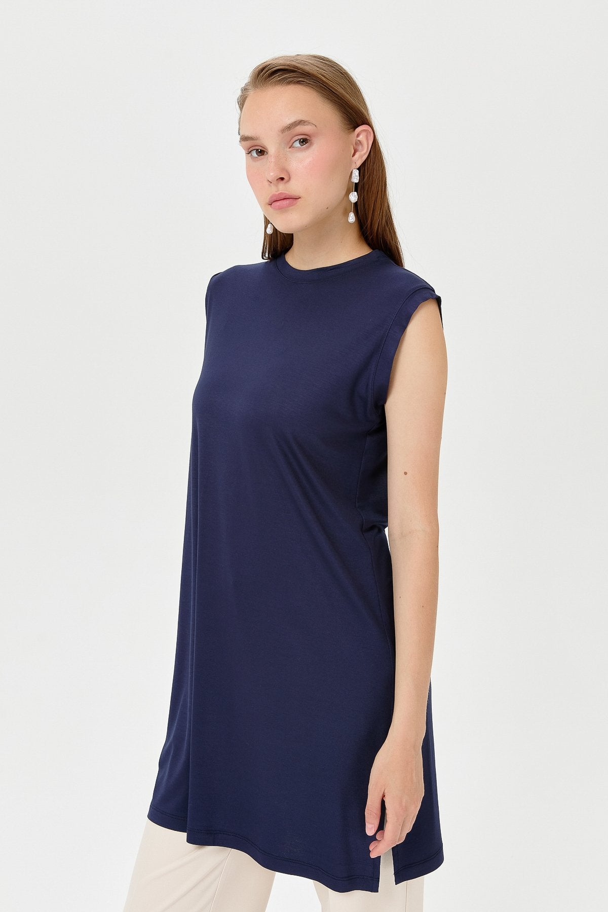 Sleeveless Cotton Undershirt - Navy Blue