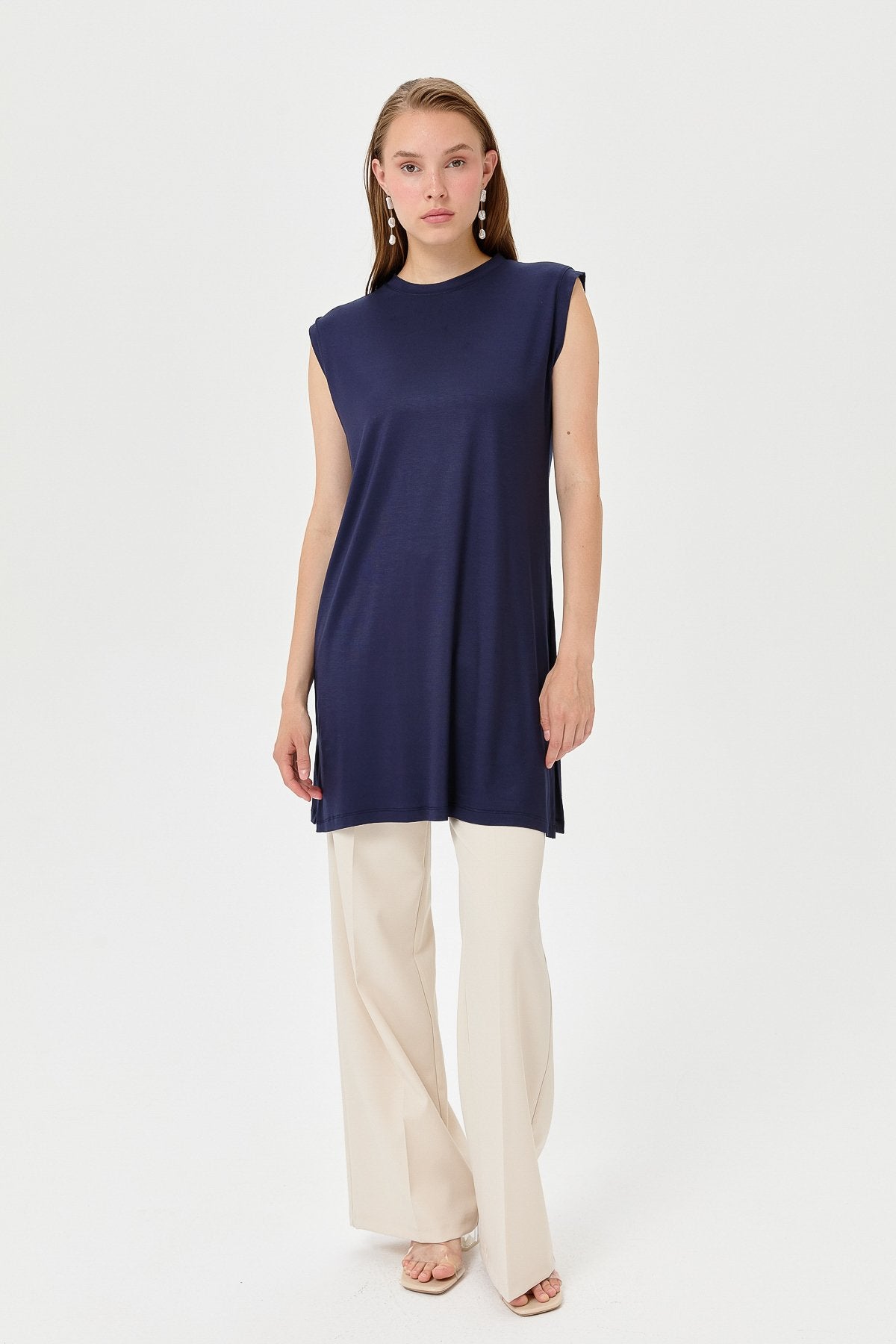 Sleeveless Cotton Undershirt - Navy Blue