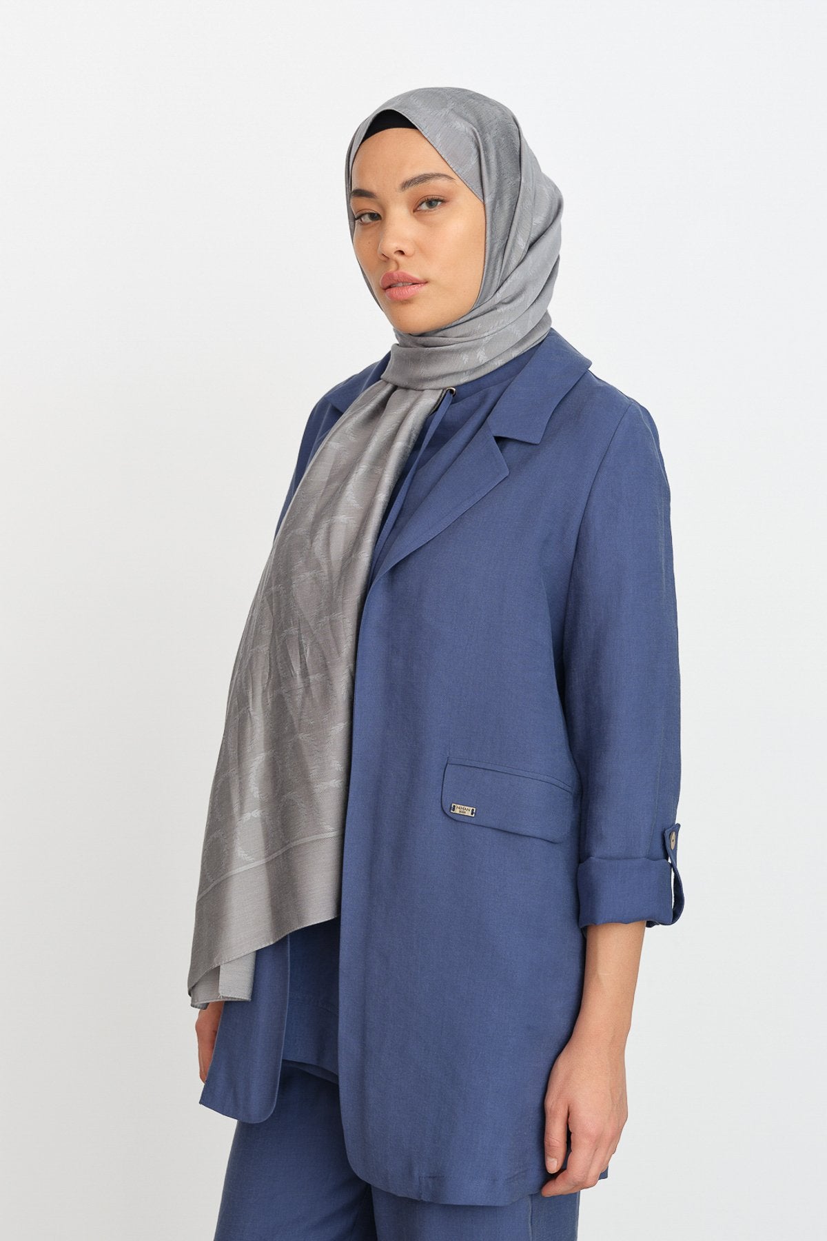 Kolu Ayarlanabilir Tencel Ceket - İndigo