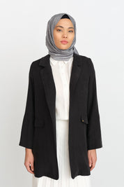 Kolu Ayarlanabilir Tencel Ceket - Siyah