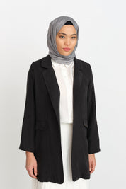 Kolu Ayarlanabilir Tencel Ceket - Siyah