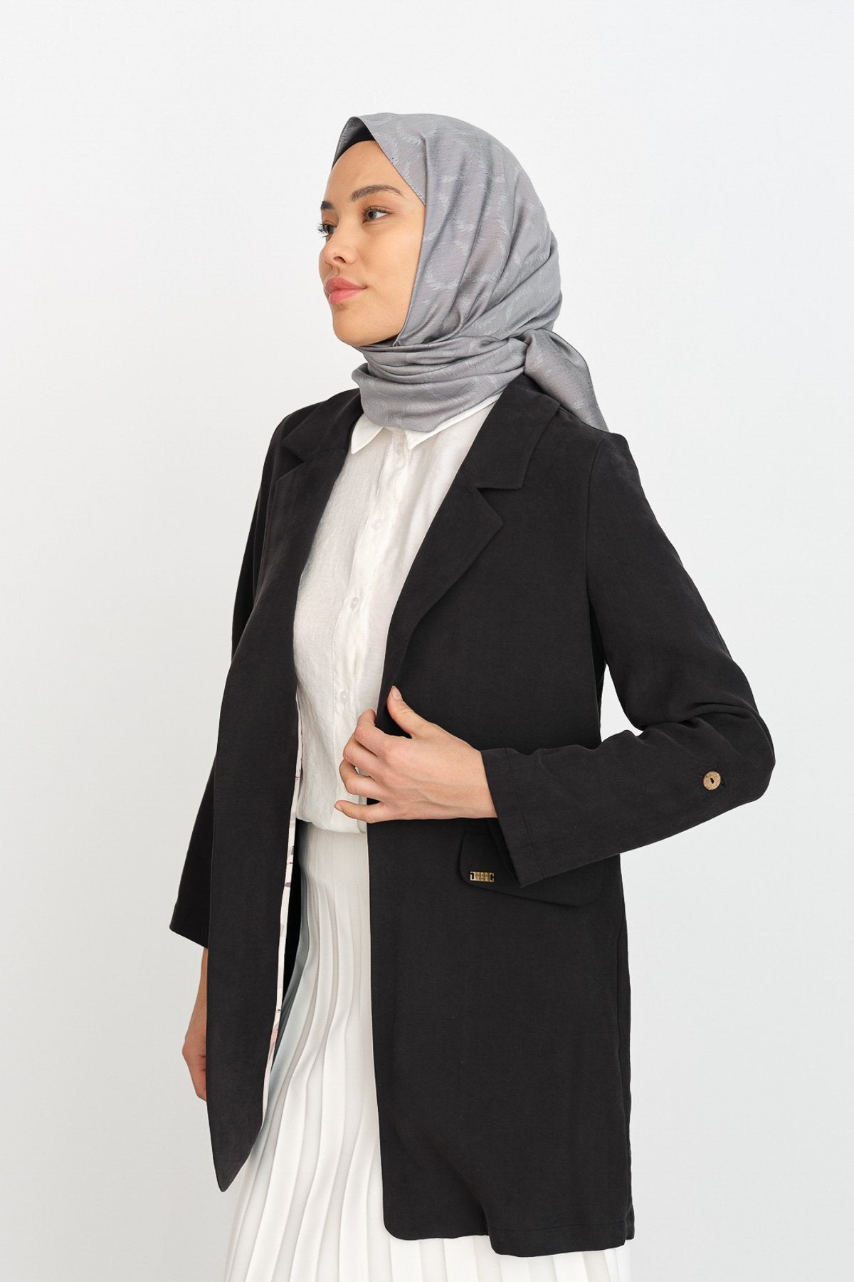 Kolu Ayarlanabilir Tencel Ceket - Siyah