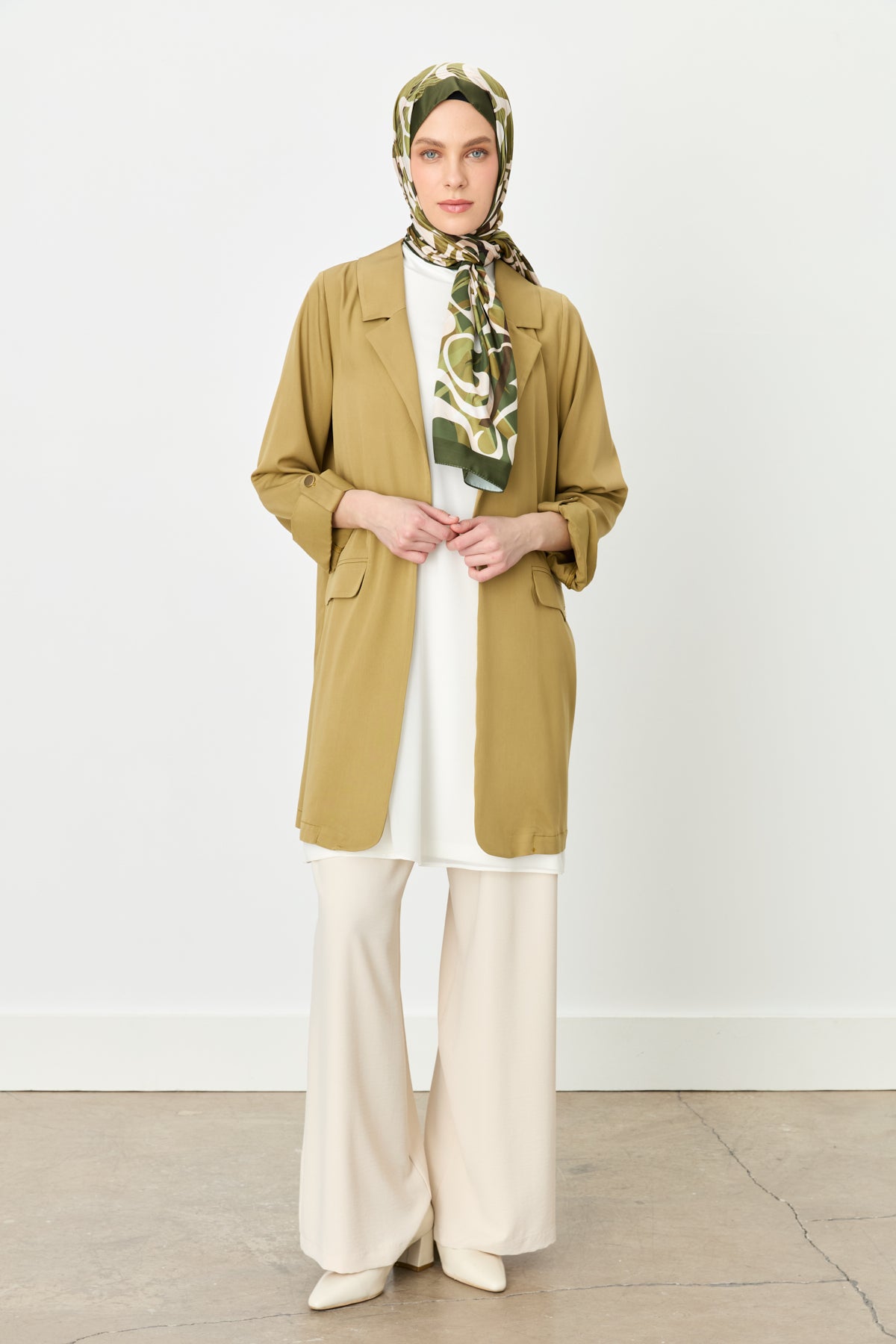 Kolu Katlanılabilir Blazer Viskon Ceket - Olive