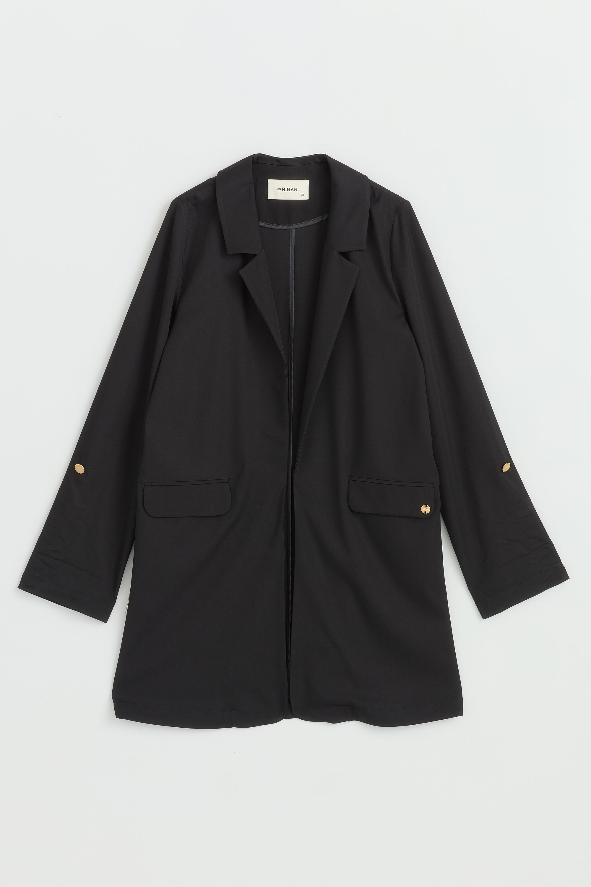 Kolu Katlanılabilir Blazer Viskon Ceket - Siyah