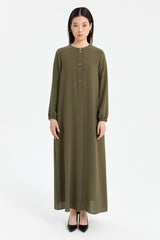 Abaya with Elasticated Sleeves - Khaki