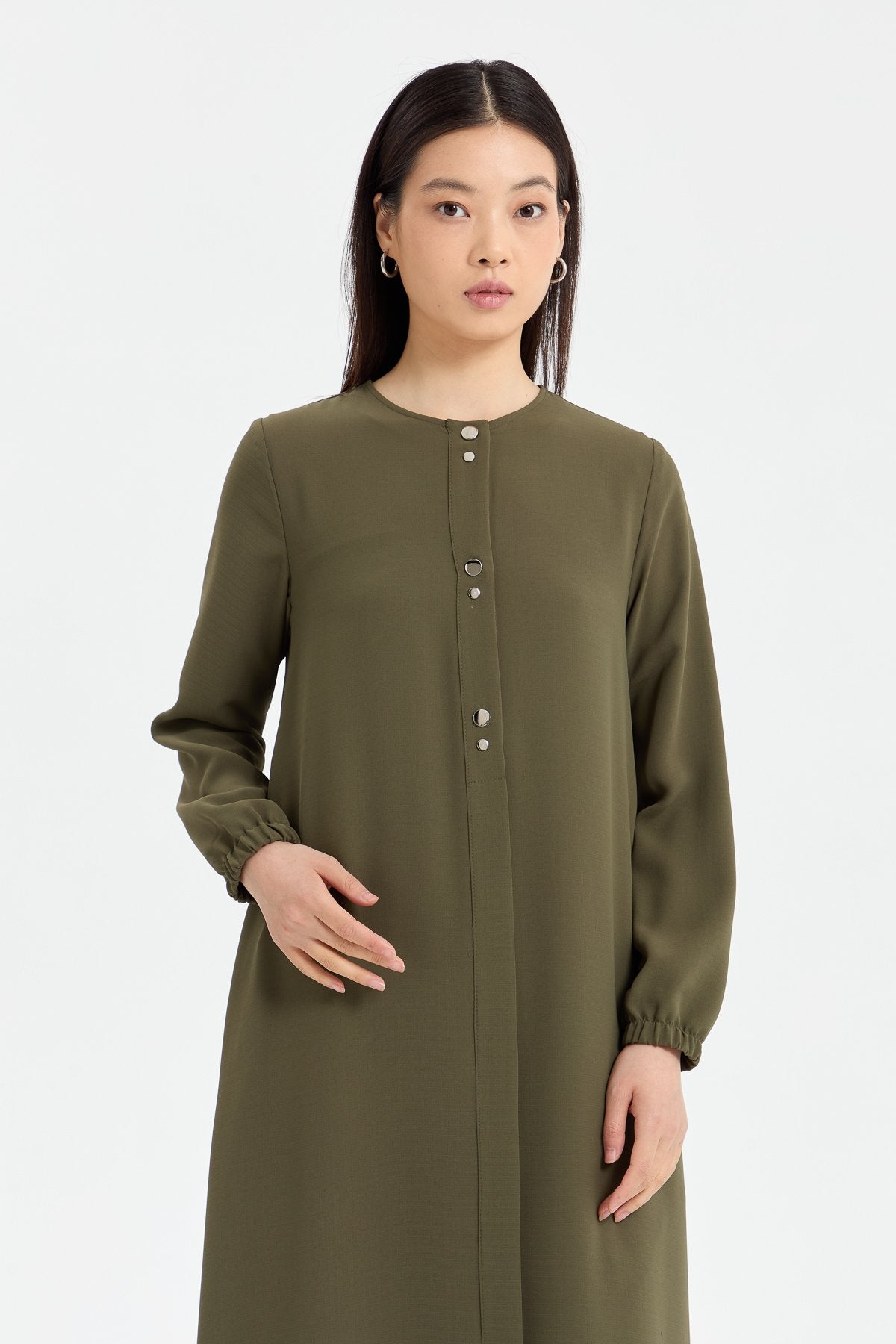 Abaya with Elasticated Sleeves - Khaki