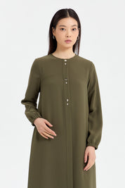 Abaya with Elasticated Sleeves - Khaki