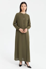 Abaya with Elasticated Sleeves - Khaki