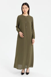 Abaya with Elasticated Sleeves - Khaki