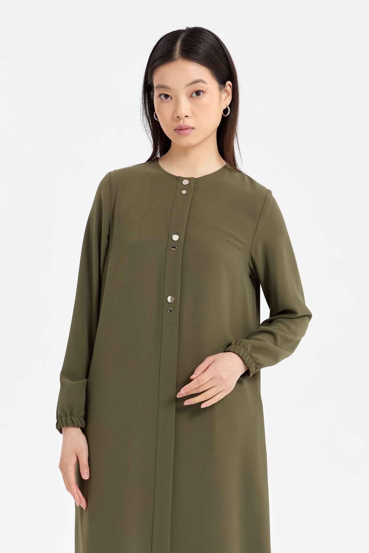Abaya with Elasticated Sleeves - Khaki