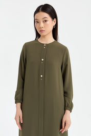 Abaya with Elasticated Sleeves - Khaki