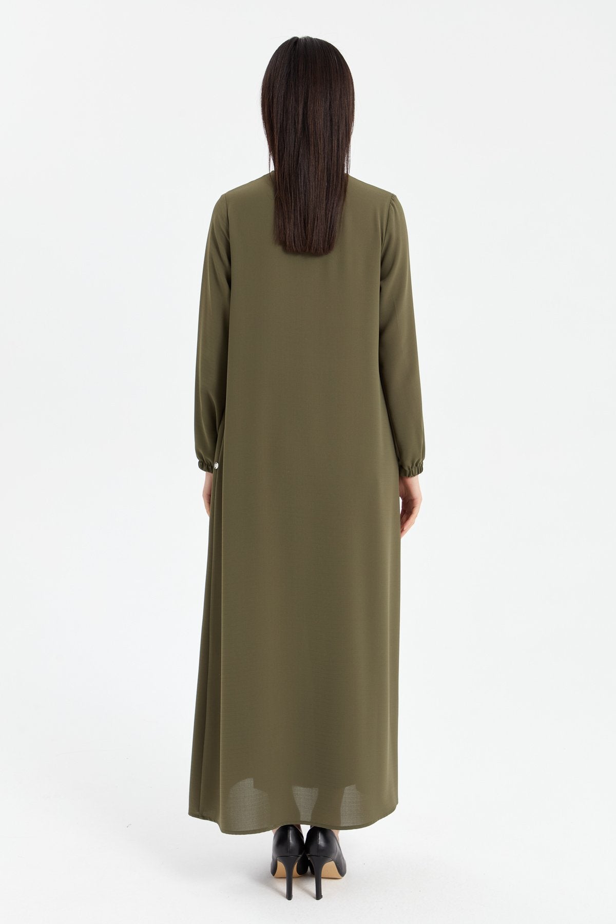 Abaya with Elasticated Sleeves - Khaki
