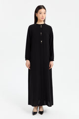 Abaya with Elasticated Sleeves - Black