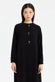 Abaya with Elasticated Sleeves - Black
