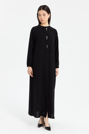 Abaya with Elasticated Sleeves - Black