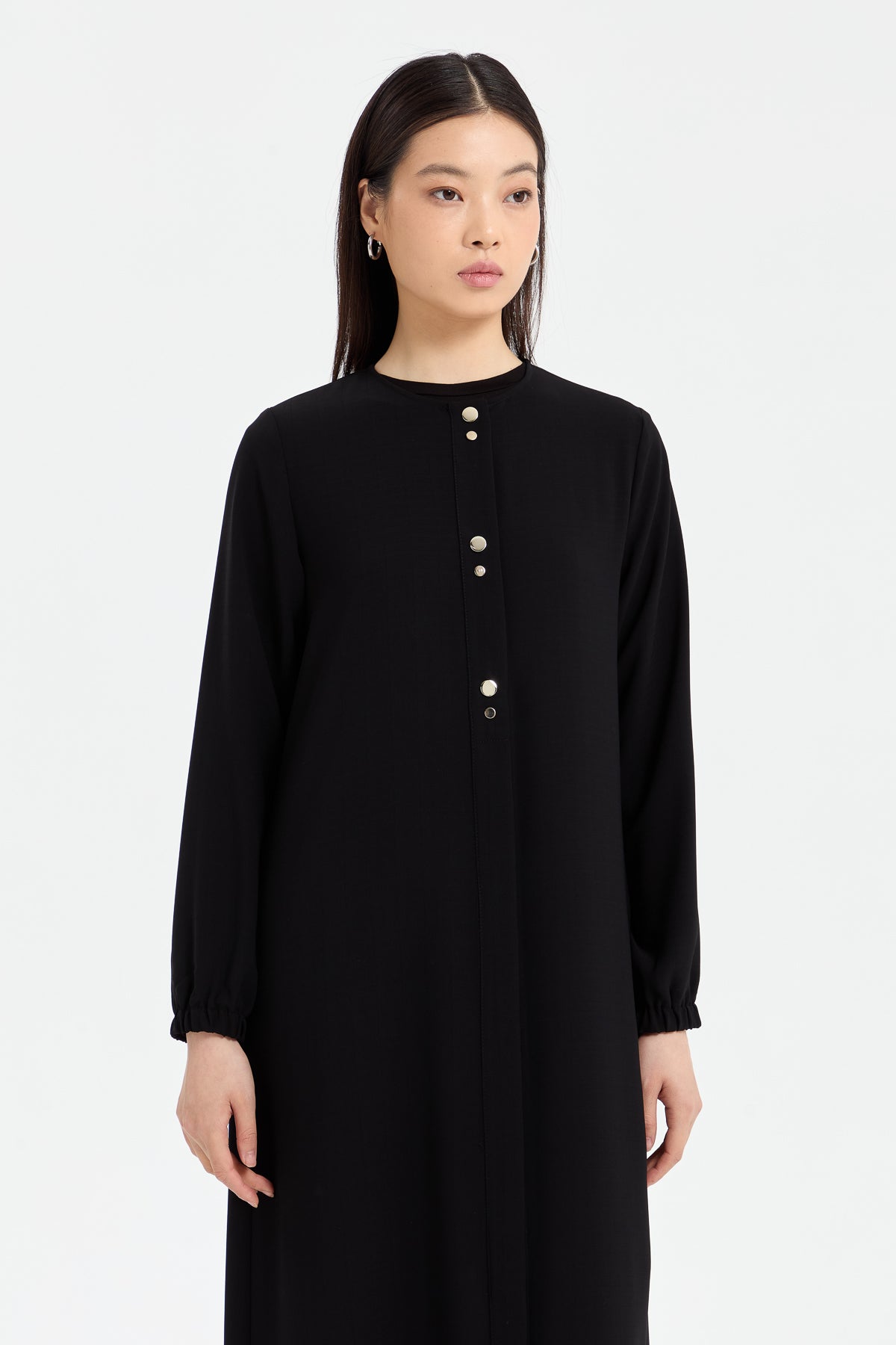Abaya with Elasticated Sleeves - Black