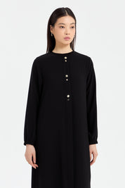 Abaya with Elasticated Sleeves - Black