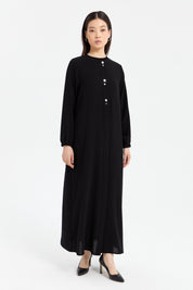 Abaya with Elasticated Sleeves - Black